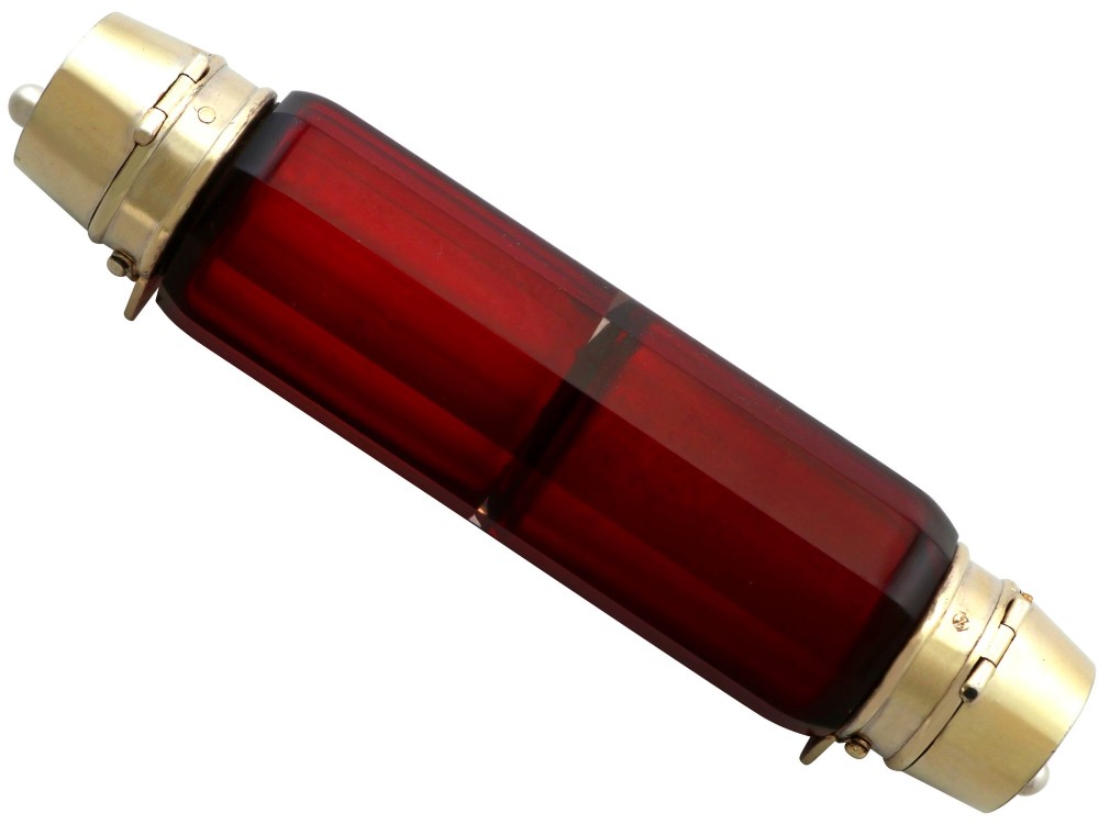 Antique Red Glass and Silver Scent Bottle Circa 1880 View II
