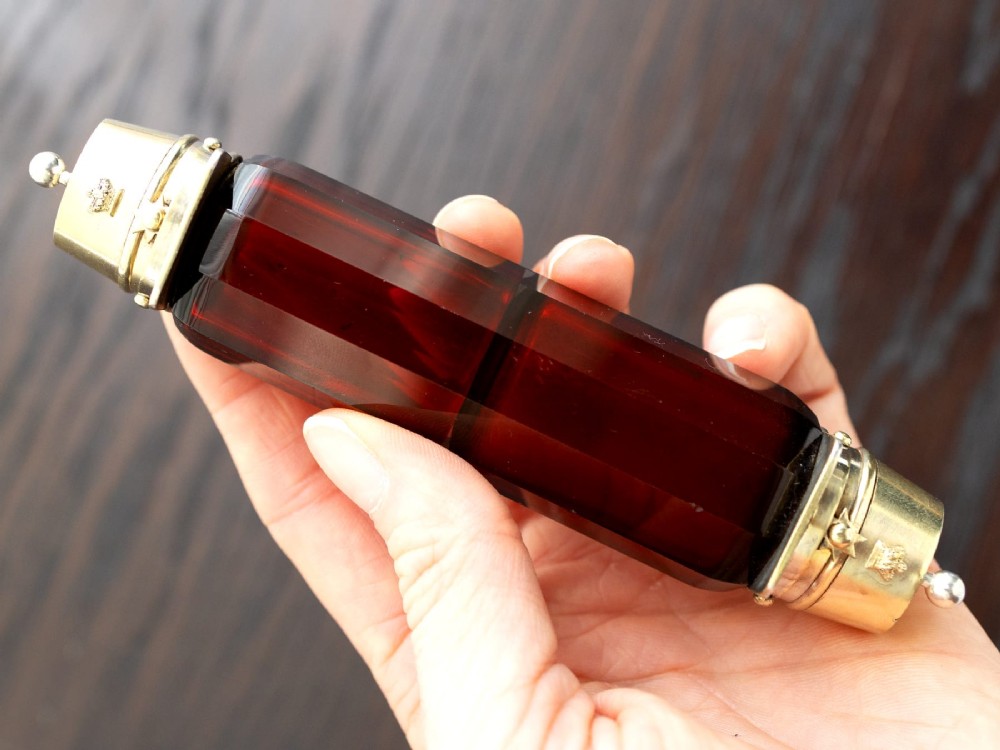 Antique Red Glass and Silver Scent Bottle Circa 1880 View IV