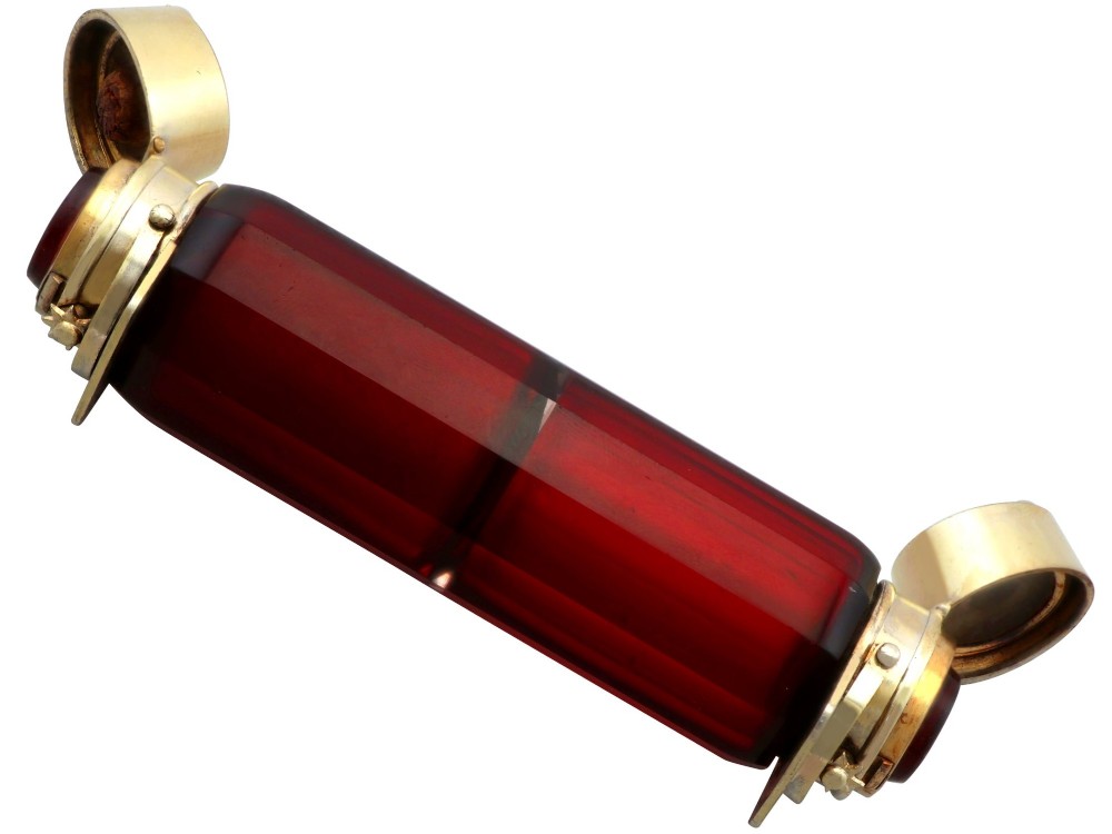 Antique Red Glass and Silver Scent Bottle Circa 1880 View V