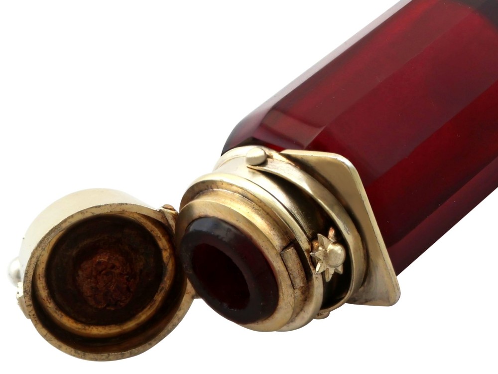 Antique Red Glass and Silver Scent Bottle Circa 1880 View VI