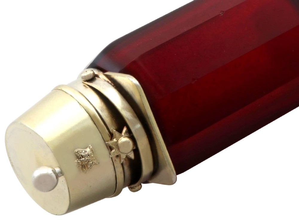 Antique Red Glass and Silver Scent Bottle Circa 1880 View VII