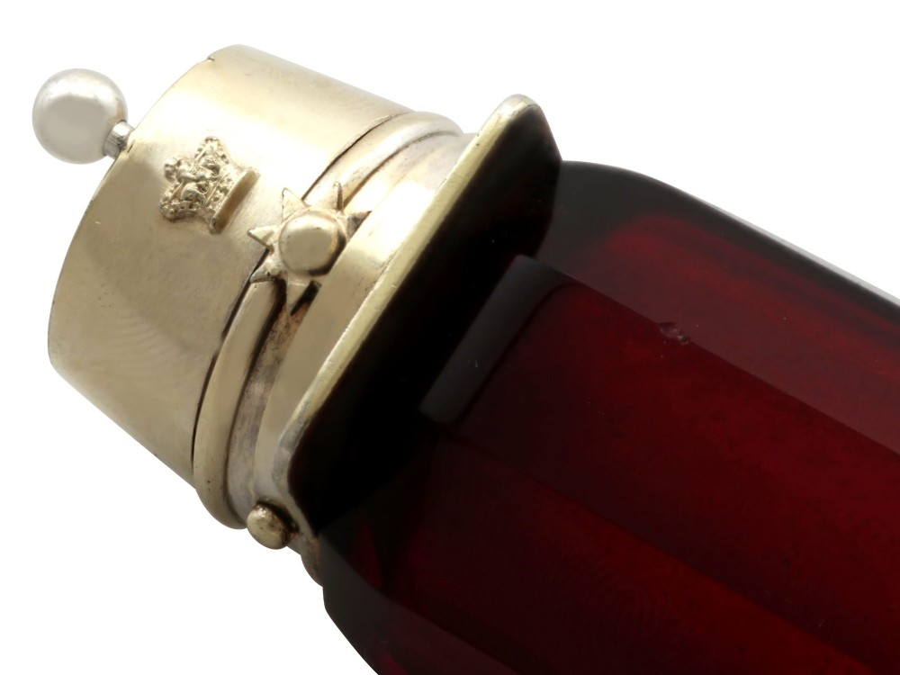 Antique Red Glass and Silver Scent Bottle Circa 1880 View VIII