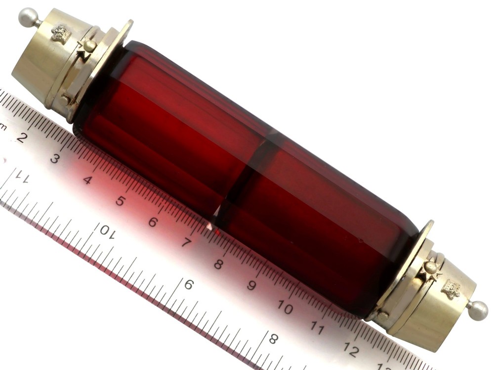 Antique Red Glass and Silver Scent Bottle Circa 1880 View IX