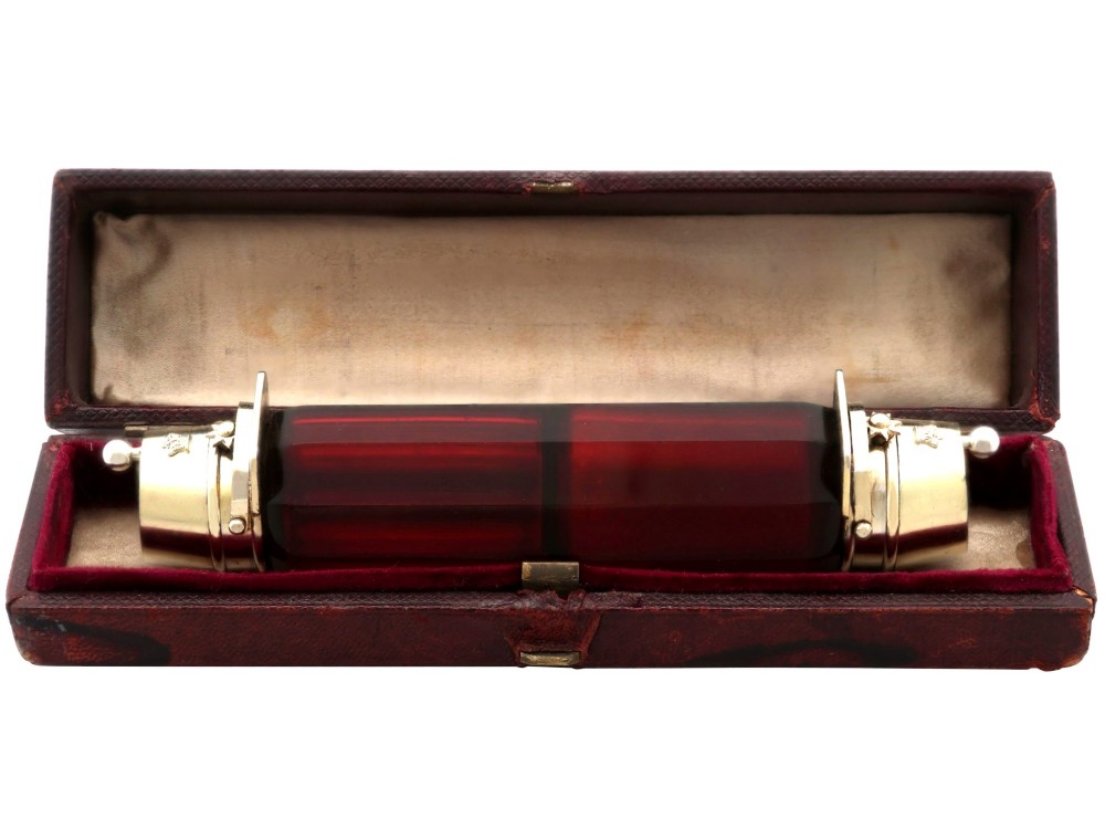 Antique Red Glass and Silver Scent Bottle Circa 1880 View XI