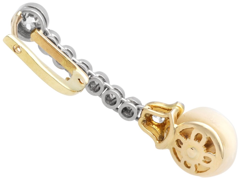 Natural Saltwater Pearl and 1.00ct Diamond 14ct Yellow Gold Drop Earrings - Antique Circa 1910 View VII