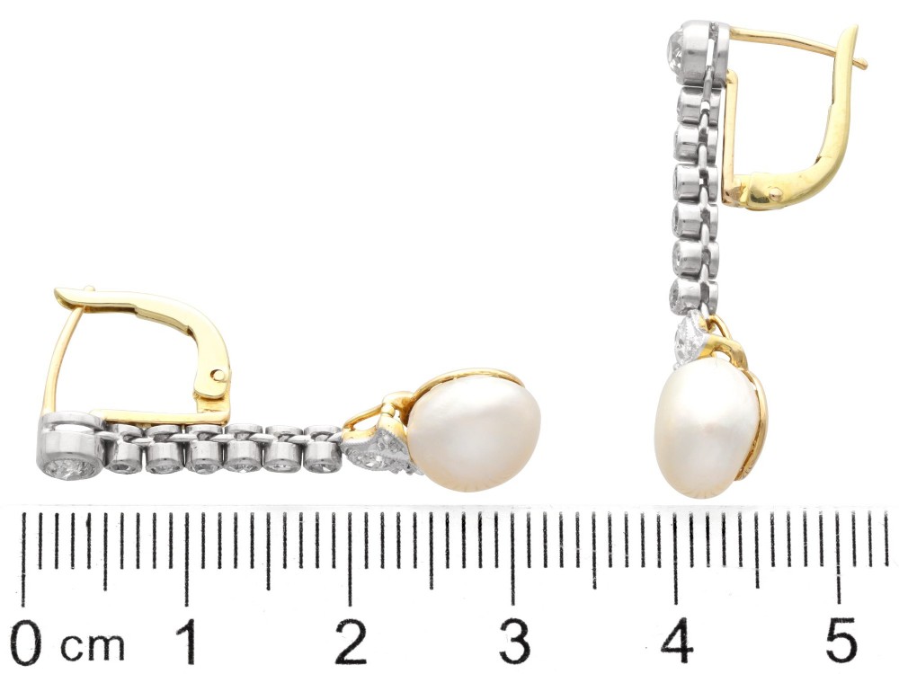 Natural Saltwater Pearl and 1.00ct Diamond 14ct Yellow Gold Drop Earrings - Antique Circa 1910 View VIII