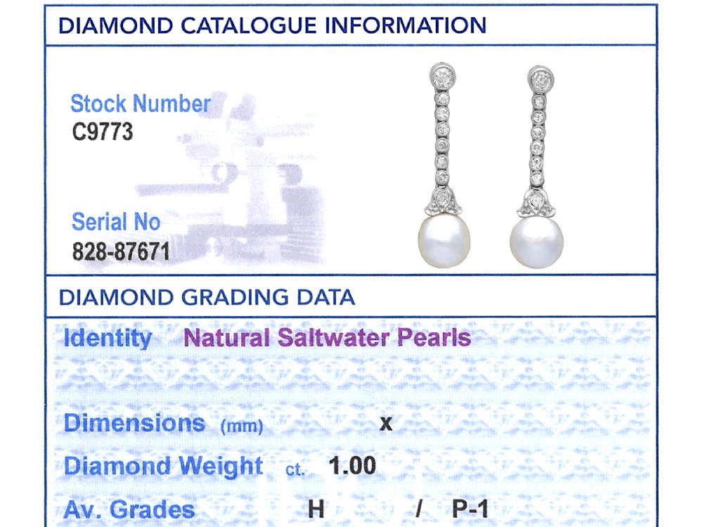 Natural Saltwater Pearl and 1.00ct Diamond 14ct Yellow Gold Drop Earrings - Antique Circa 1910 View XIII