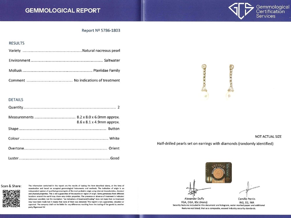 Natural Saltwater Pearl and 1.00ct Diamond 14ct Yellow Gold Drop Earrings - Antique Circa 1910 View XIV