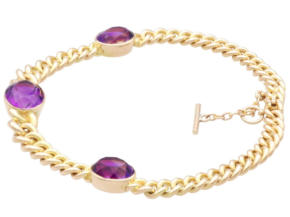 4.35ct Amethyst and 15ct Yellow Gold Bracelet - Antique Victorian View VII
