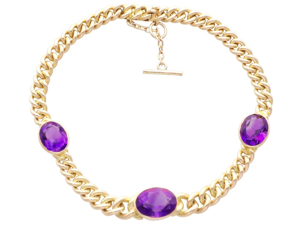 4.35ct Amethyst and 15ct Yellow Gold Bracelet - Antique Victorian View VIII