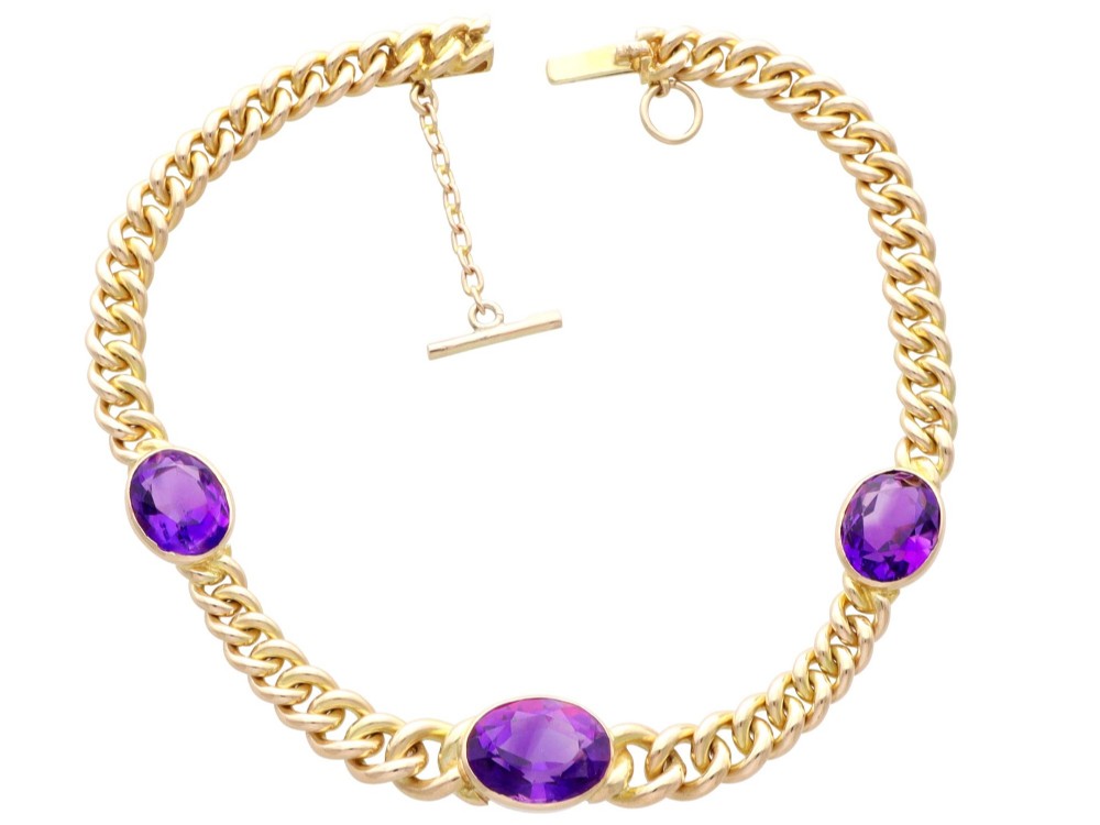 4.35ct Amethyst and 15ct Yellow Gold Bracelet - Antique Victorian View IX