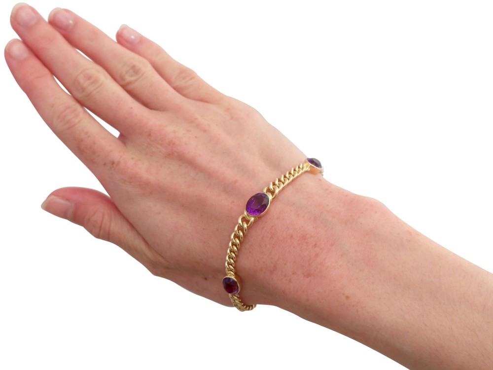 4.35ct Amethyst and 15ct Yellow Gold Bracelet - Antique Victorian View XIII