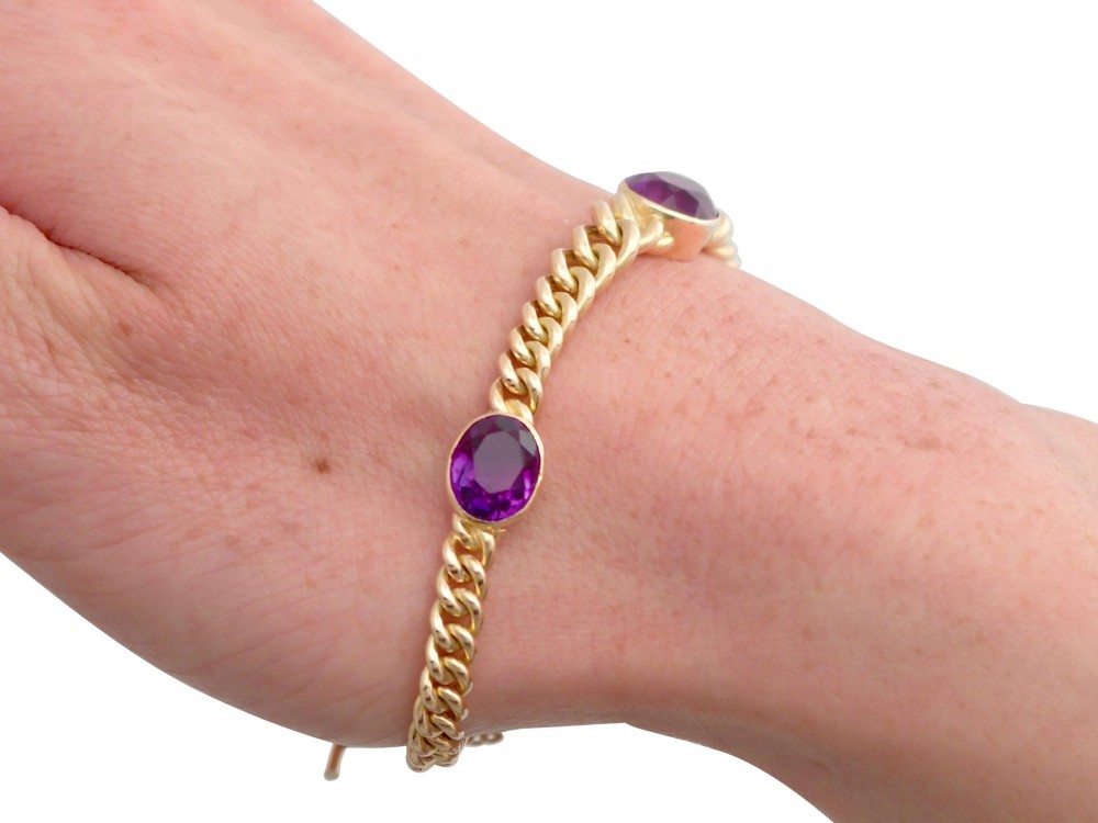 4.35ct Amethyst and 15ct Yellow Gold Bracelet - Antique Victorian View XIV