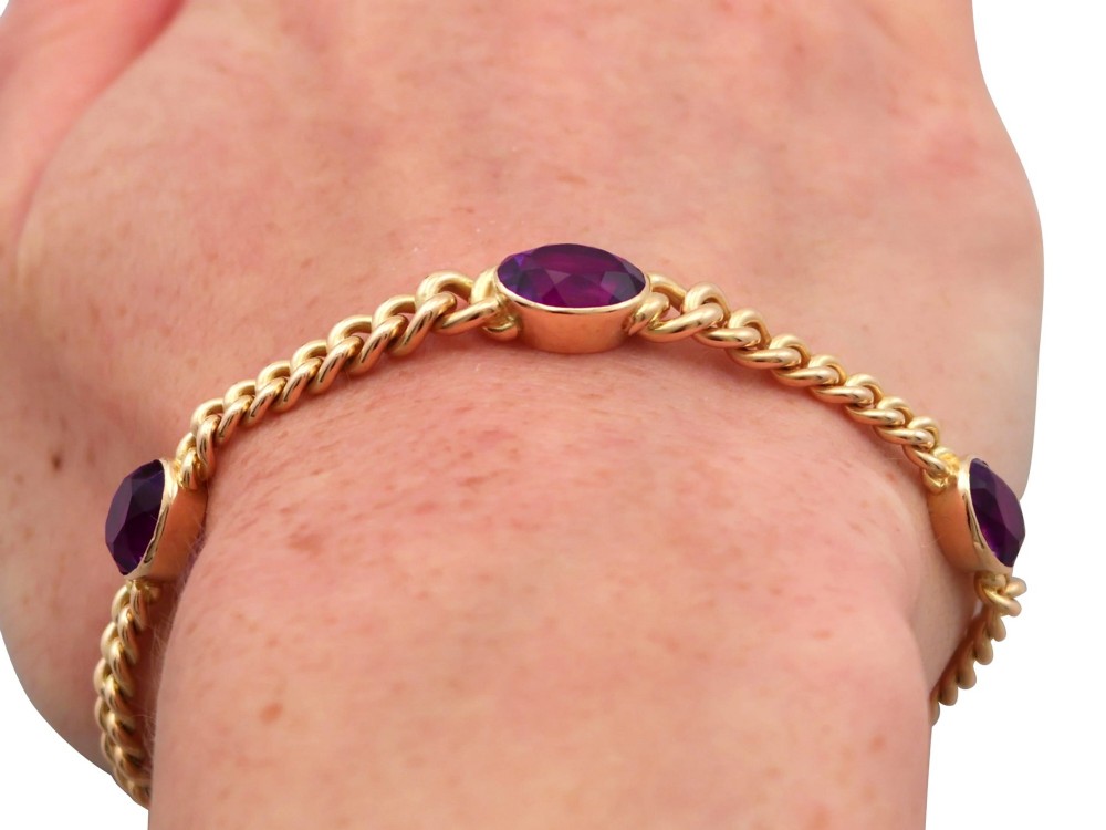 4.35ct Amethyst and 15ct Yellow Gold Bracelet - Antique Victorian View XV