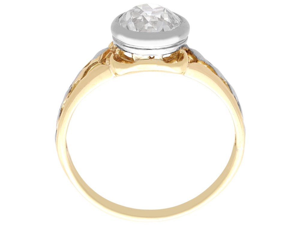 An antique 15ct yellow gold solitaire ring featuring a bezel-set round diamond with decorative openwork shoulders. View VIII