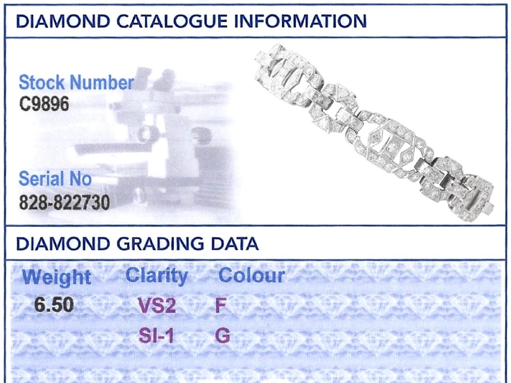 An Art Deco platinum bracelet featuring articulated geometric links set with brilliant-cut diamonds. View X
