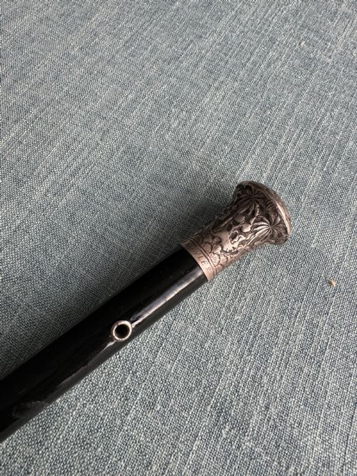 ELEGANT CHINESE SILVER AND EBONISED MALACCA SWORD STICK CIRCA 1880 - ADDITIONAL PHOTO 1