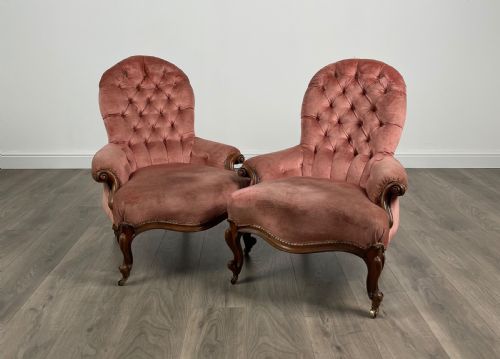 antique pair of victorian button back armchairs in mahogany - CATEGORY: ANTIQUE CHAIRS - DATED VICTORIAN