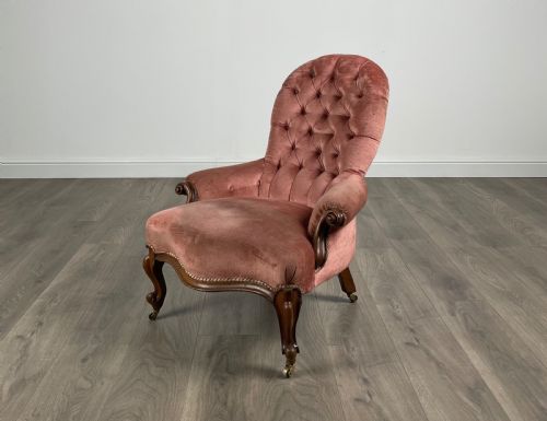 ANTIQUE PAIR OF VICTORIAN BUTTON BACK ARMCHAIRS IN MAHOGANY - ADDITIONAL PHOTO 1