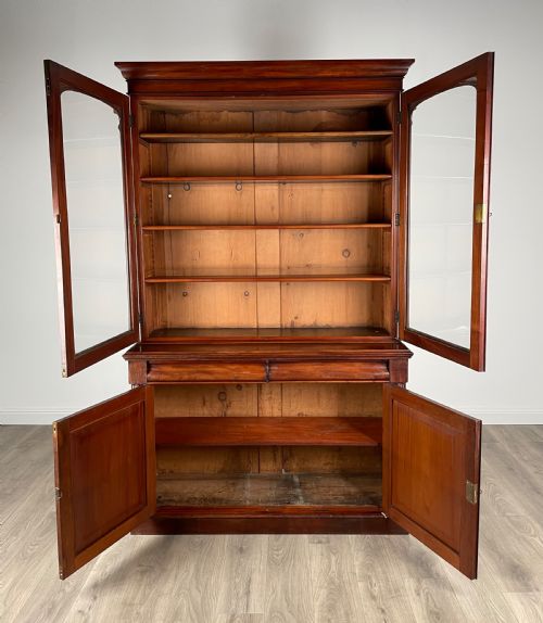 ANTIQUE 19TH CENTURY BOOKCASE ON CUPBOARD IN MAHOGANY - ADDITIONAL PHOTO 1
