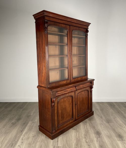 ANTIQUE 19TH CENTURY BOOKCASE ON CUPBOARD IN MAHOGANY - ADDITIONAL PHOTO 6