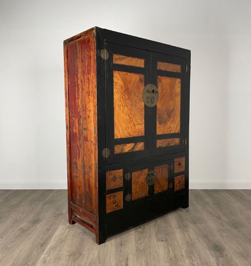 ANTIQUE 19TH CENTURY CHINESE CUPBOARD IN EBONISED PINE - ADDITIONAL PHOTO 8