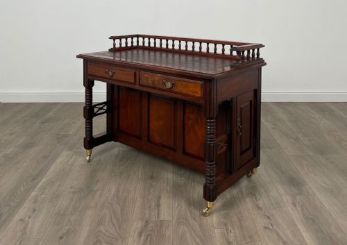 ANTIQUE EDWARDIAN LEATHER TOP DESK IN MAHOGANY - ADDITIONAL PHOTO 4