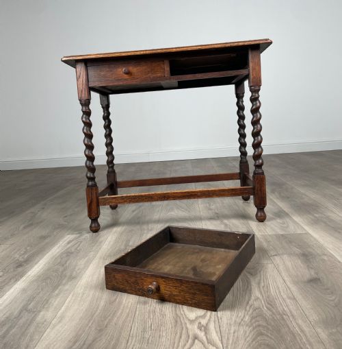 ANTIQUE 20TH CENTURY OAK BARLEY TWIST SIDE TABLE - ADDITIONAL PHOTO 3