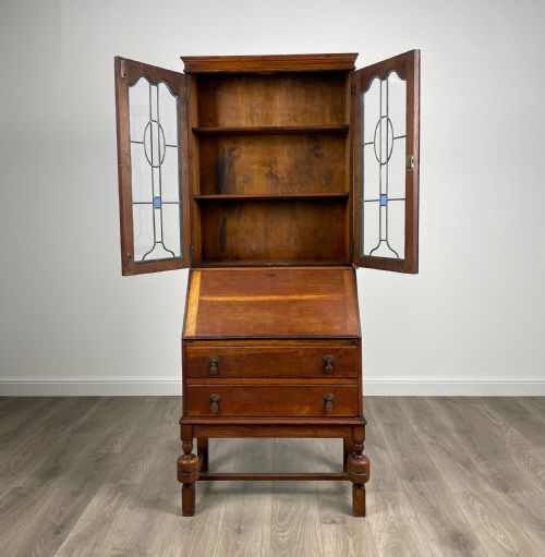 ANTIQUE EDWARDIAN BUREAU BOOKCASE IN OAK - ADDITIONAL PHOTO 2