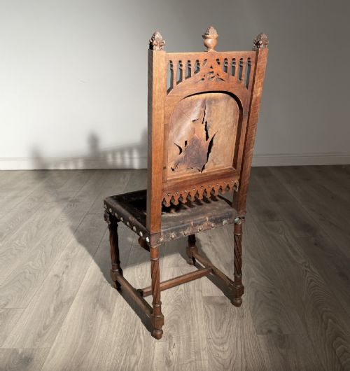 ANTIQUE 18TH CENTURY GOTHIC STYLE BEDROOM CHAIR HALL CHAIR - ADDITIONAL PHOTO 6