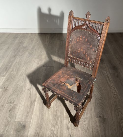 ANTIQUE 18TH CENTURY GOTHIC STYLE BEDROOM CHAIR HALL CHAIR - ADDITIONAL PHOTO 7