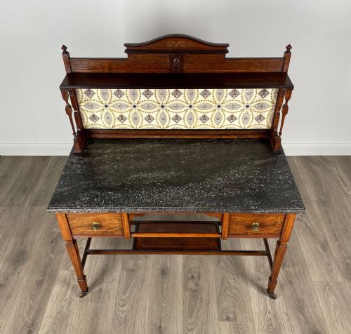 ANTIQUE 19TH CENTURY MARBLE TOP WASHSTAND IN ROSEWOOD - ADDITIONAL PHOTO 1
