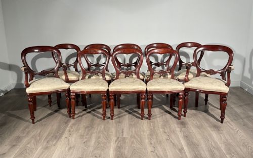 antique set of 10 victorian style balloon back dining chairs in mahogany - CATEGORY: ANTIQUE CHAIRS - DATED 1930
