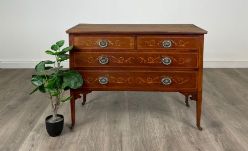 antique 19th century inlaid chest of drawers in mahogany - CATEGORY: ANTIQUE CHEST OF DRAWERS - DATED VICTORIAN