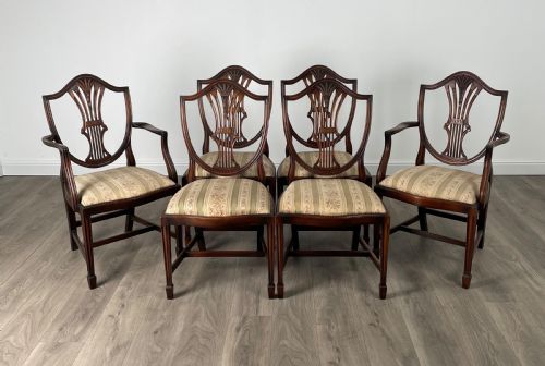 antique set of 6 edwardian shield back dining chairs in mahogany - CATEGORY: ANTIQUE CHAIRS - DATED EDWARDIAN