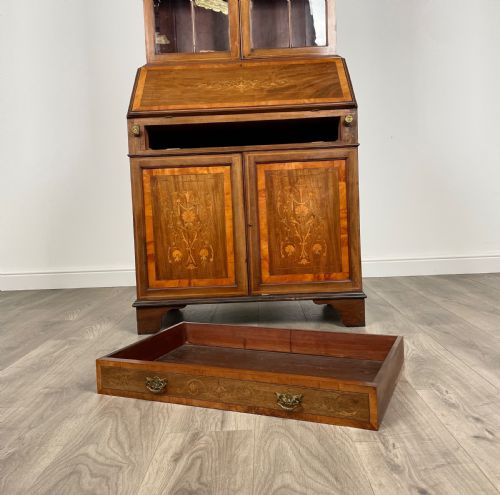 ANTIQUE 19TH CENTURY INLAID BUREAU BOOKCASE IN MAHOGANY - ADDITIONAL PHOTO 3