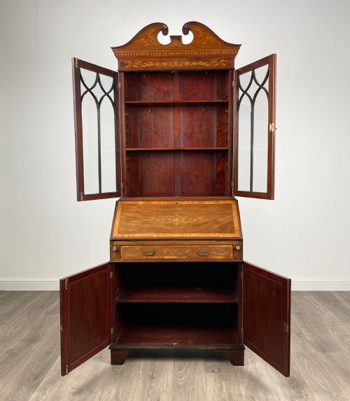 ANTIQUE 19TH CENTURY INLAID BUREAU BOOKCASE IN MAHOGANY - ADDITIONAL PHOTO 7