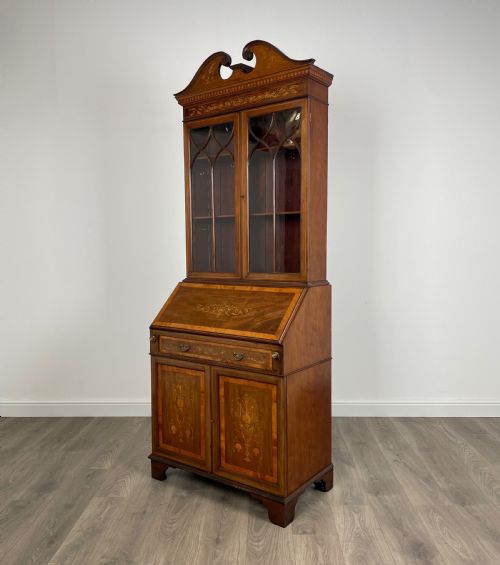 ANTIQUE 19TH CENTURY INLAID BUREAU BOOKCASE IN MAHOGANY - ADDITIONAL PHOTO 10