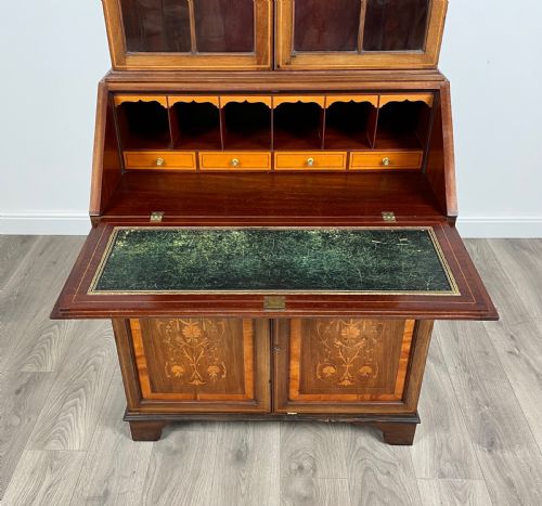 ANTIQUE 19TH CENTURY INLAID BUREAU BOOKCASE IN MAHOGANY - ADDITIONAL PHOTO 17