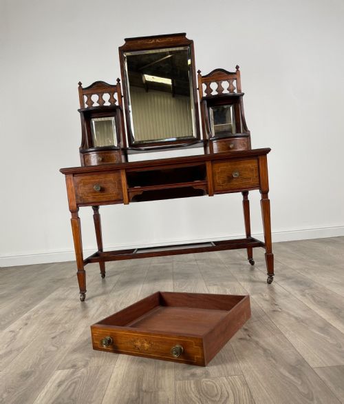ANTIQUE 19TH CENTURY INLAID ROSEWOOD DRESSING TABLE - ADDITIONAL PHOTO 2
