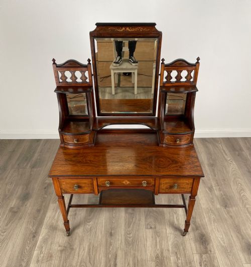 ANTIQUE 19TH CENTURY INLAID ROSEWOOD DRESSING TABLE - ADDITIONAL PHOTO 4