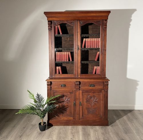 antique 20th century bookcase on cupboard in walnut - CATEGORY: ANTIQUE BOOKCASES - DATED EDWARDIAN