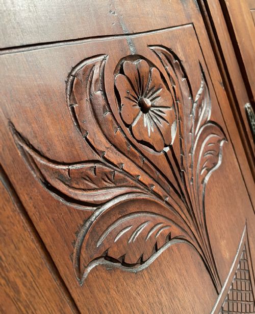 ANTIQUE 20TH CENTURY BOOKCASE ON CUPBOARD IN WALNUT - ADDITIONAL PHOTO 9