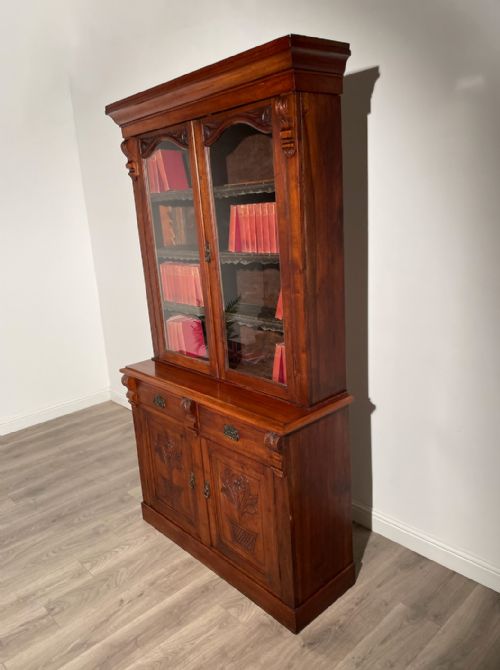 ANTIQUE 20TH CENTURY BOOKCASE ON CUPBOARD IN WALNUT - ADDITIONAL PHOTO 11