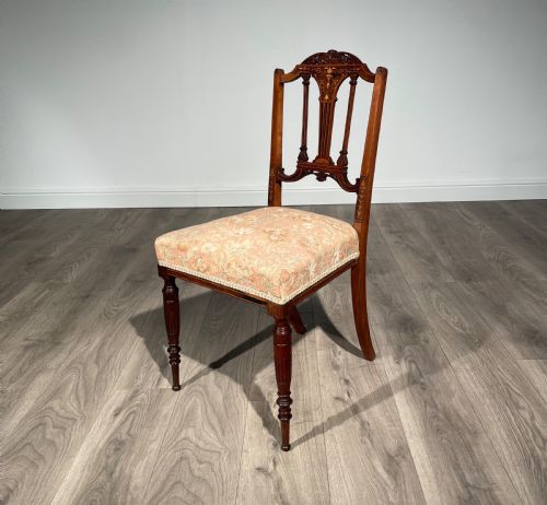 ANTIQUE PAIR OF 19TH CENTURY INLAID ROSEWOOD BEDROOM CHAIR'S HALL CHAIR'S - ADDITIONAL PHOTO 1