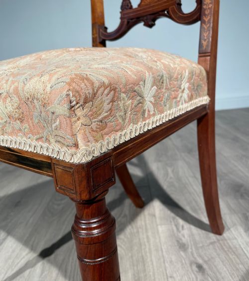 ANTIQUE PAIR OF 19TH CENTURY INLAID ROSEWOOD BEDROOM CHAIR'S HALL CHAIR'S - ADDITIONAL PHOTO 3