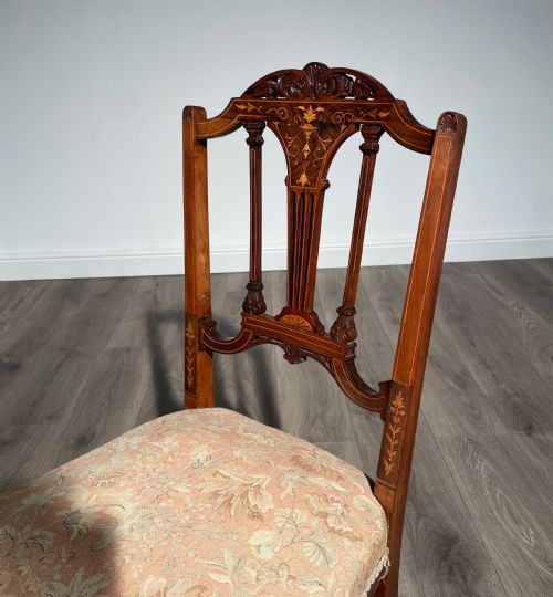 ANTIQUE PAIR OF 19TH CENTURY INLAID ROSEWOOD BEDROOM CHAIR'S HALL CHAIR'S - ADDITIONAL PHOTO 5