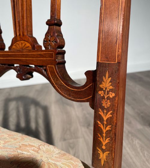 ANTIQUE PAIR OF 19TH CENTURY INLAID ROSEWOOD BEDROOM CHAIR'S HALL CHAIR'S - ADDITIONAL PHOTO 6