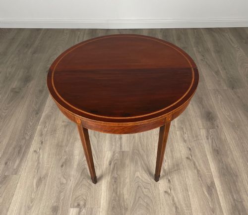 ANTIQUE 19TH CENTURY ROUND INLAID TEA TABLE IN MAHOGANY - ADDITIONAL PHOTO 3