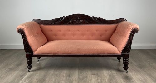 antique 20th century settee chaise lounge in mahogany - CATEGORY: ANTIQUE SOFAS - DATED EDWARDIAN